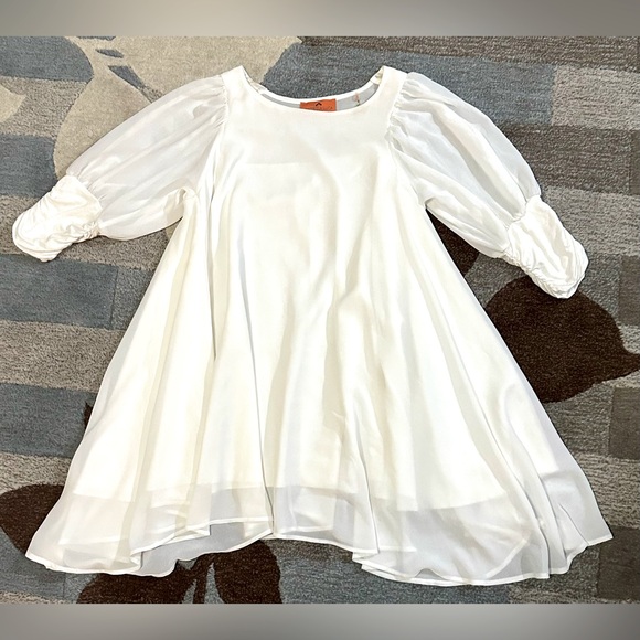 Patrizia Luca Milano Long Sleeve w Ruched Wrists Flowing Asymmetric Dip Hemline - Picture 2 of 5